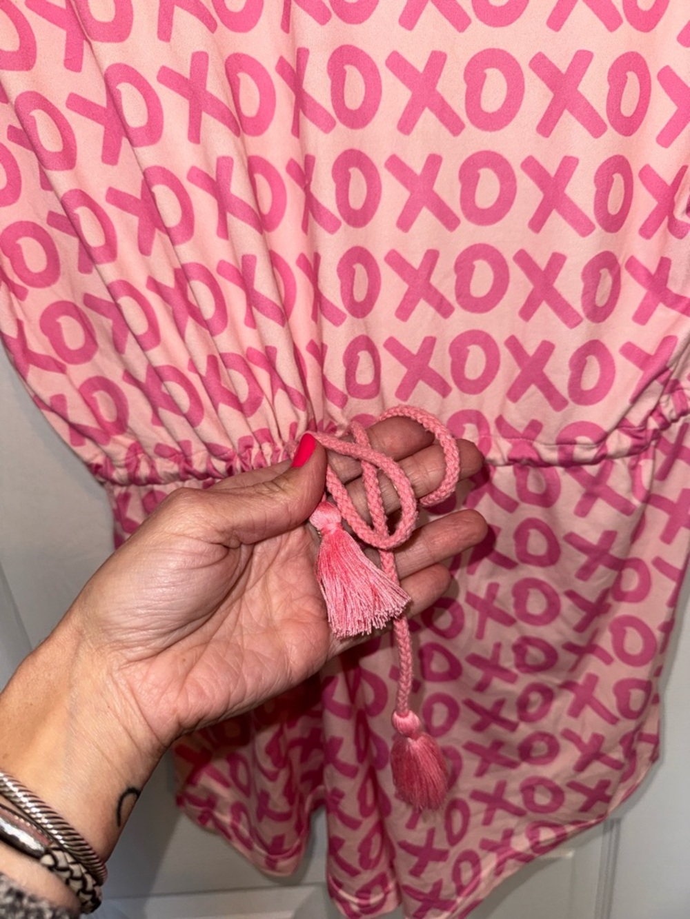 Jordann Jammies Pink XOXO Romper Small Tassel Tie Waist Loungewear Beach Coverup - Picture 4 of 5